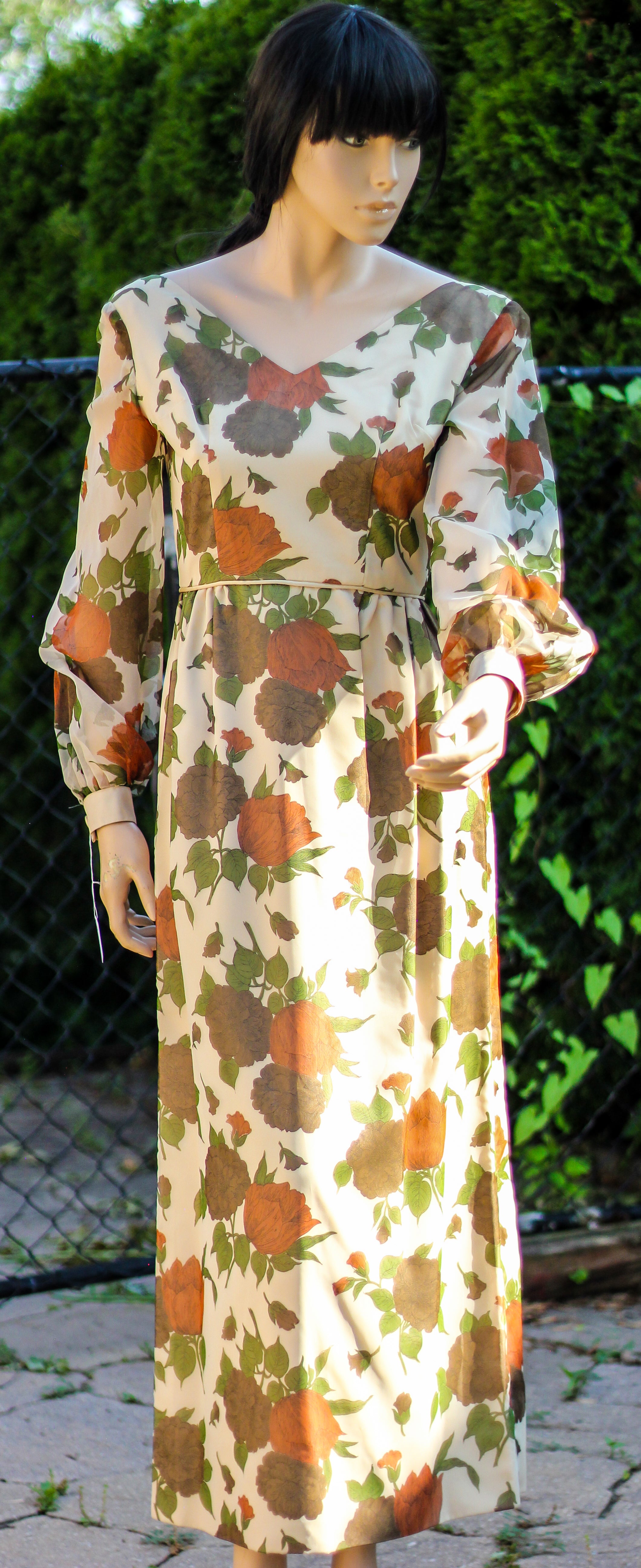 1960's Handmade Empire Waist Floral Maxi Dress
