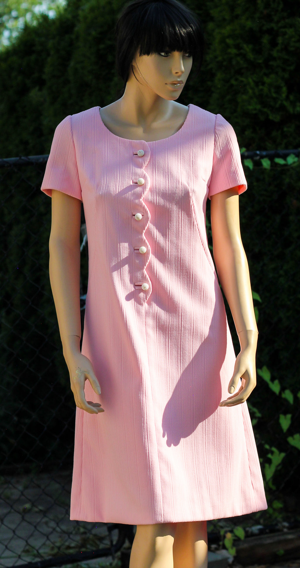1960's Pink Ribbed Polyester Mod Dress