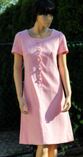 1960's Pink Ribbed Polyester Mod Dress