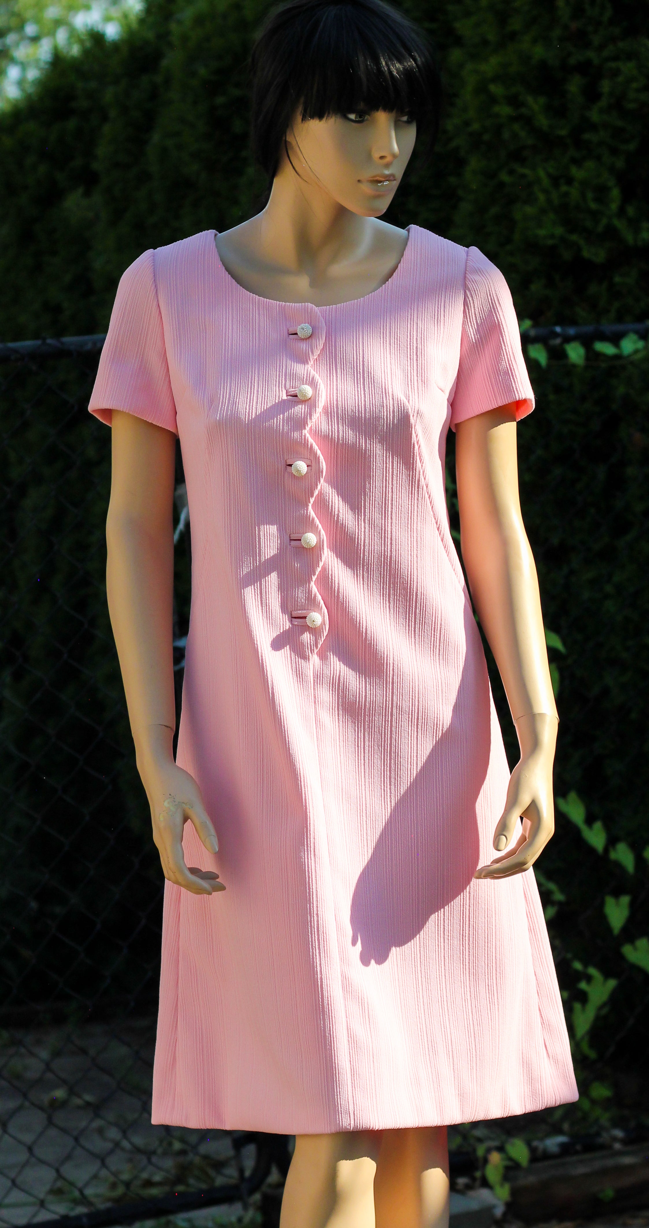 1960's Pink Ribbed Polyester Mod Dress