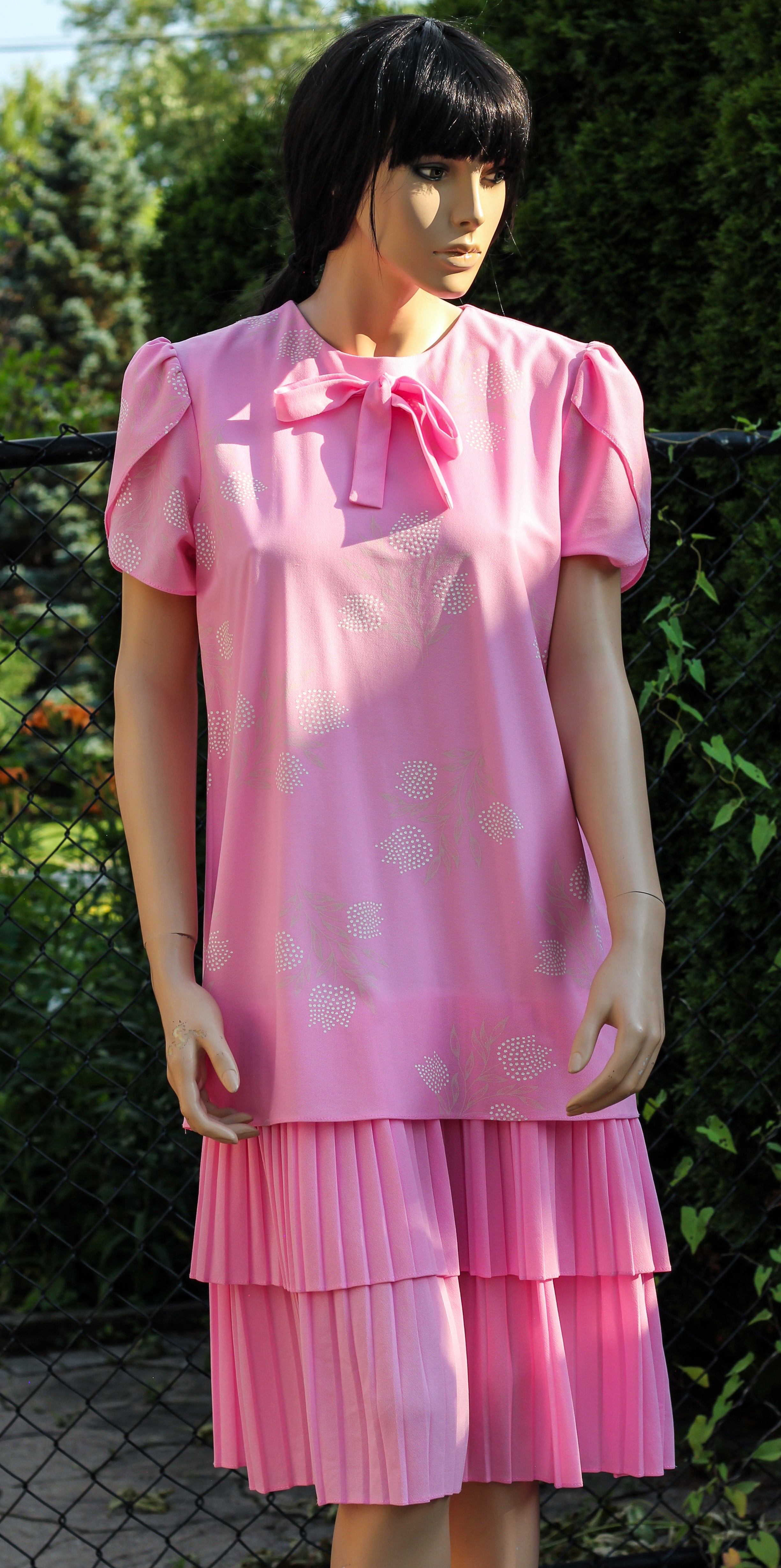 1980's Encore Pink Polyester Dress
