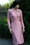 1940's Handmade Pink Rayon Crepe Dress