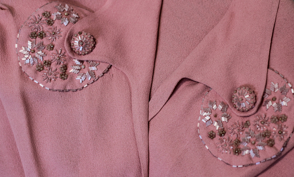 1940's Handmade Pink Rayon Crepe Dress