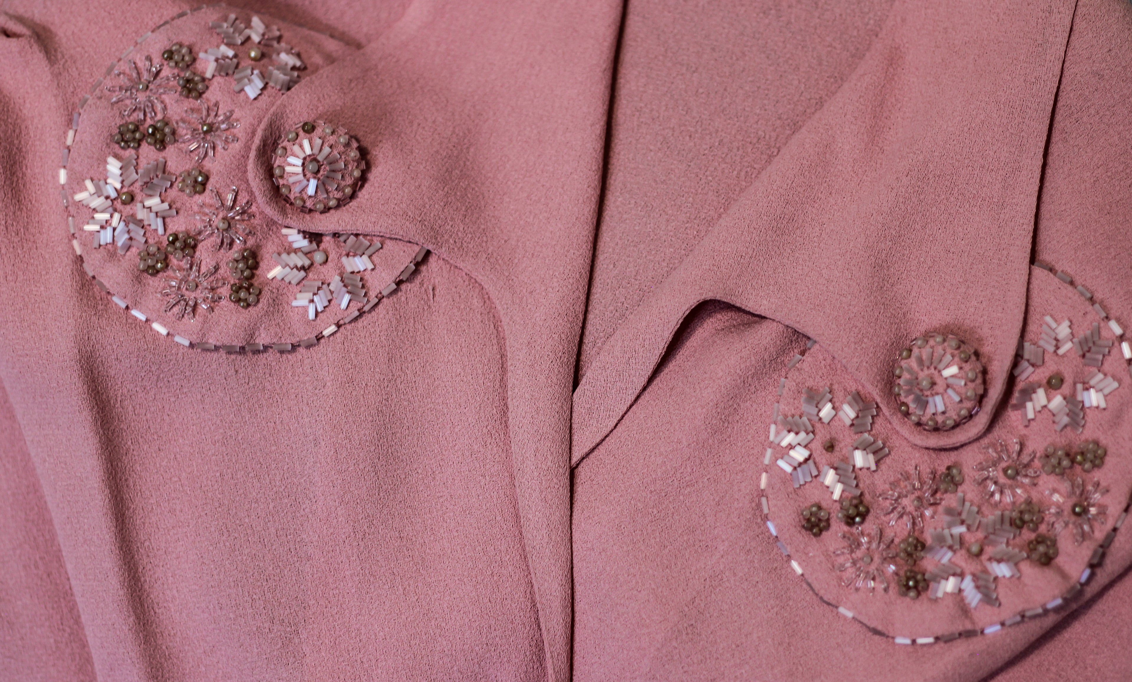 1940's Handmade Pink Rayon Crepe Dress