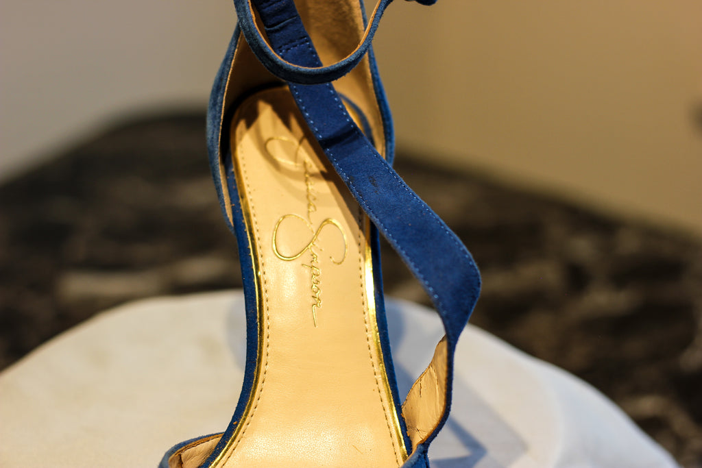Jessica Simpson Wynnley Blue Suede Strappy Stiletto
