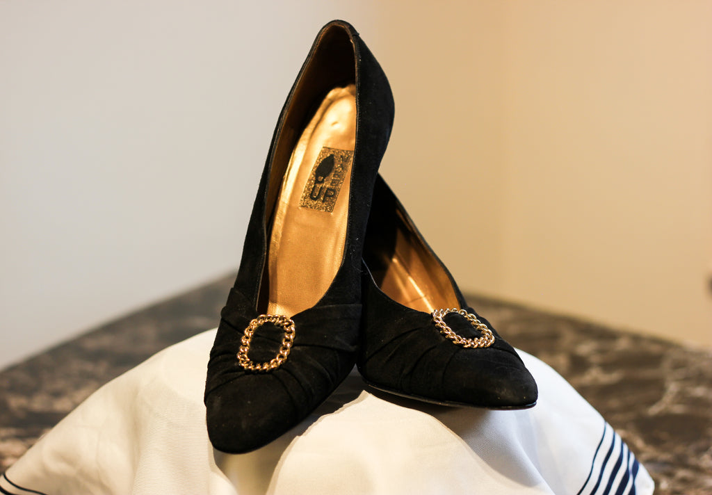 1980's "Make Up" Black Suede Heels
