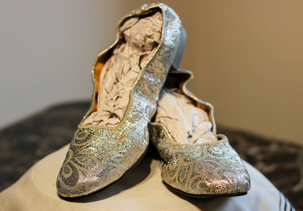 1960's Handmade Silver Brocade Ballet Flats