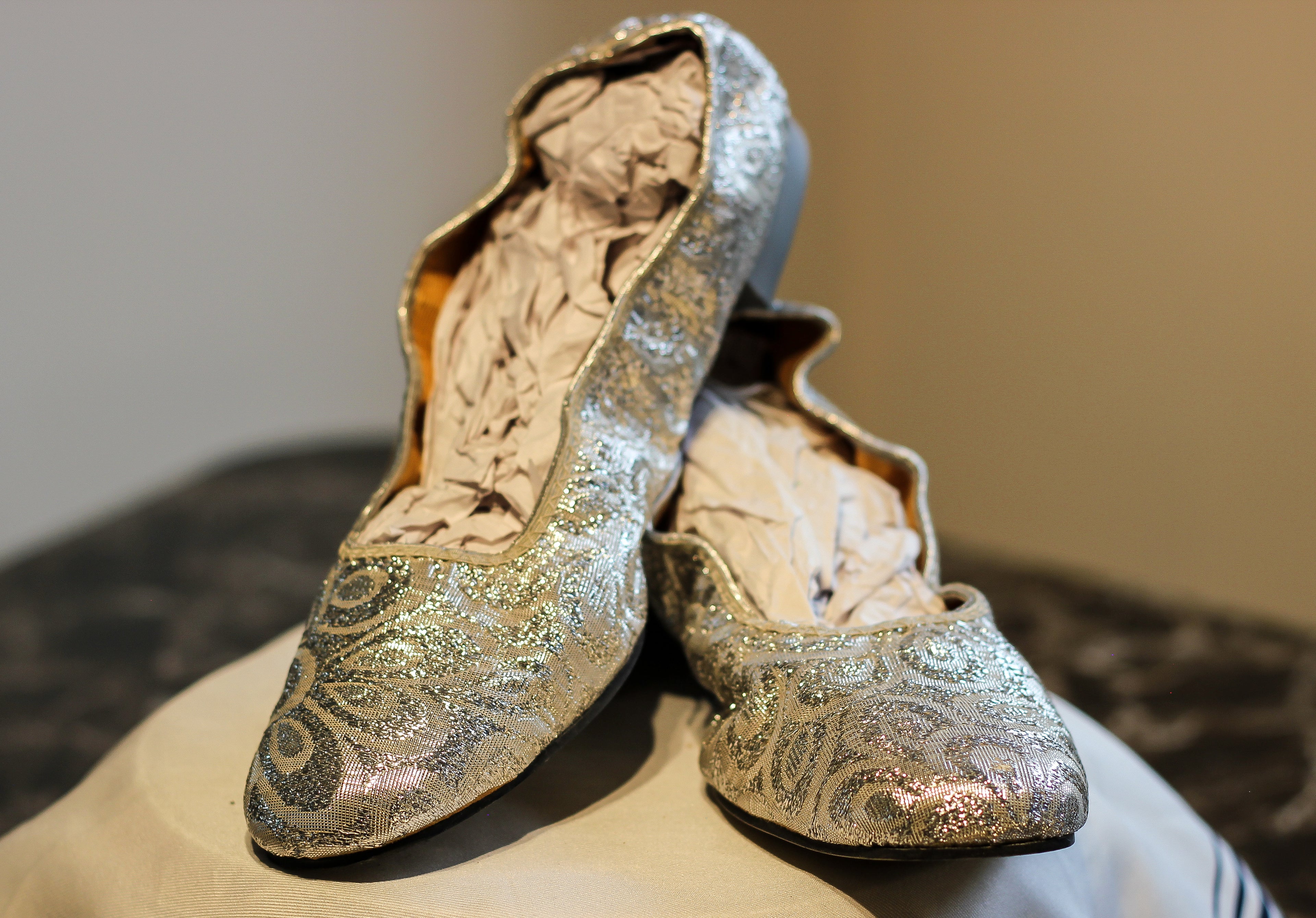 1960's Handmade Silver Brocade Ballet Flats