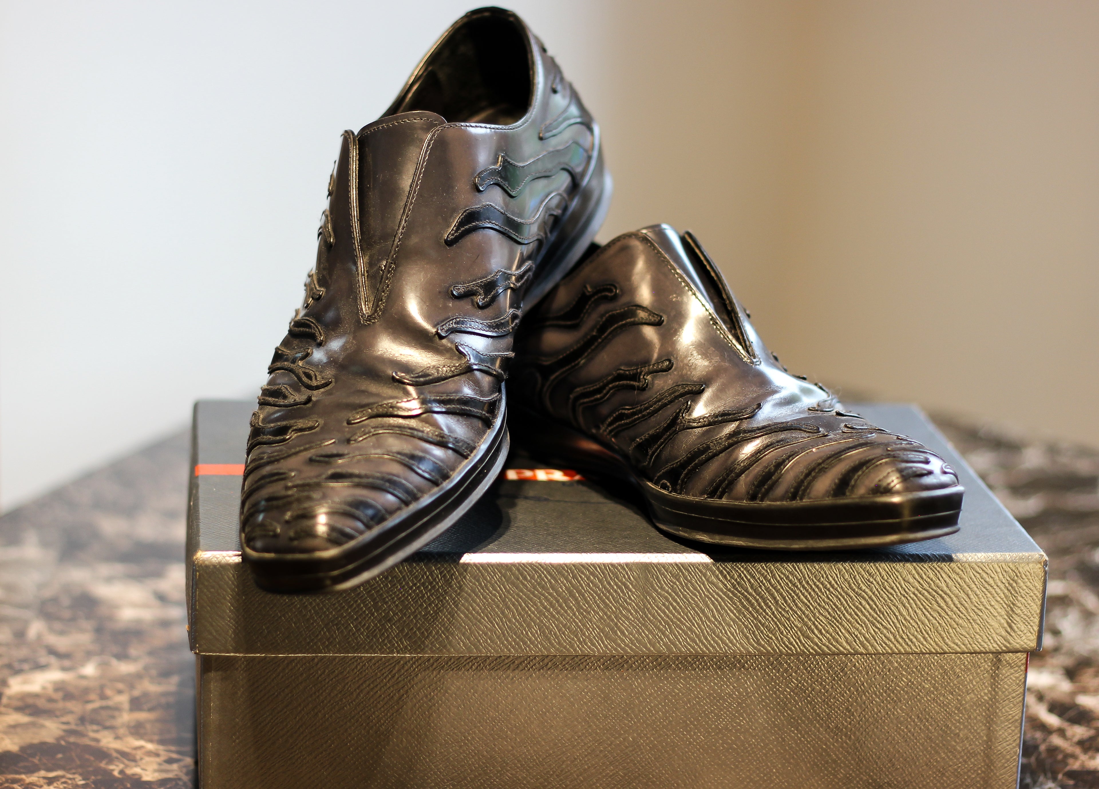 Men's Prada Flame-Motif Leather Loafer