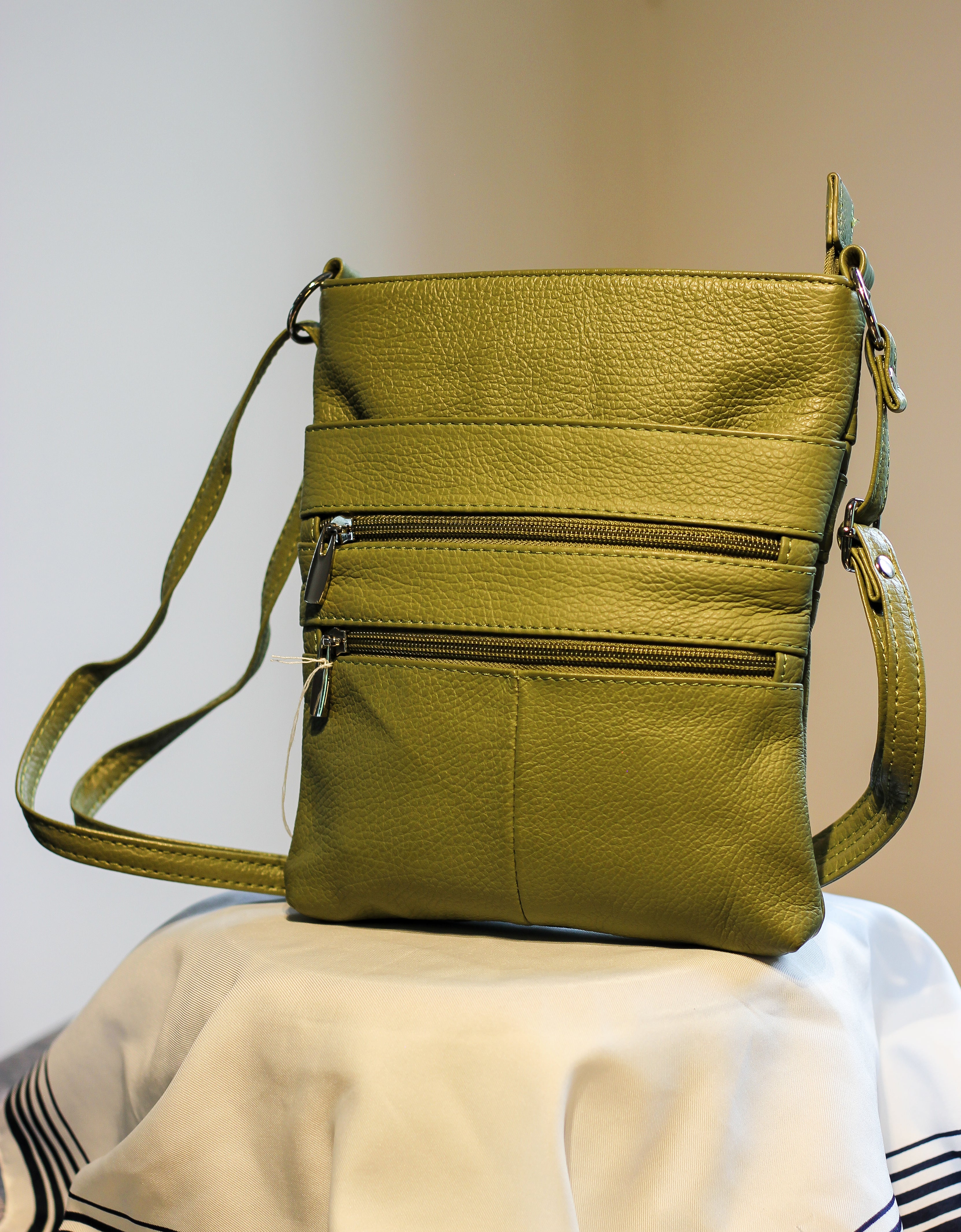 Y2K Olive Green Faux Leather Crossbody Bag