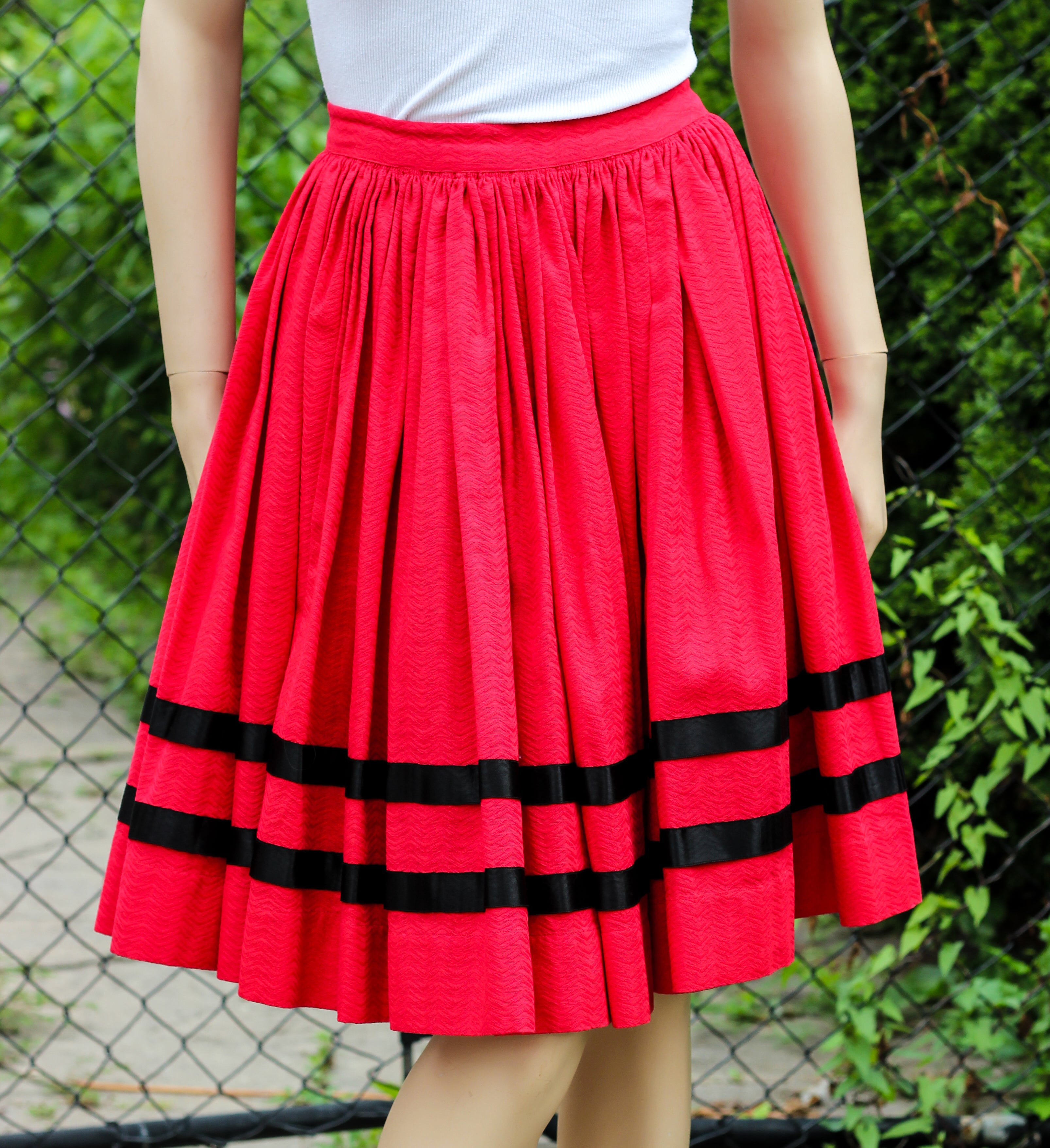 1950's Red Gathered Swing Skirt