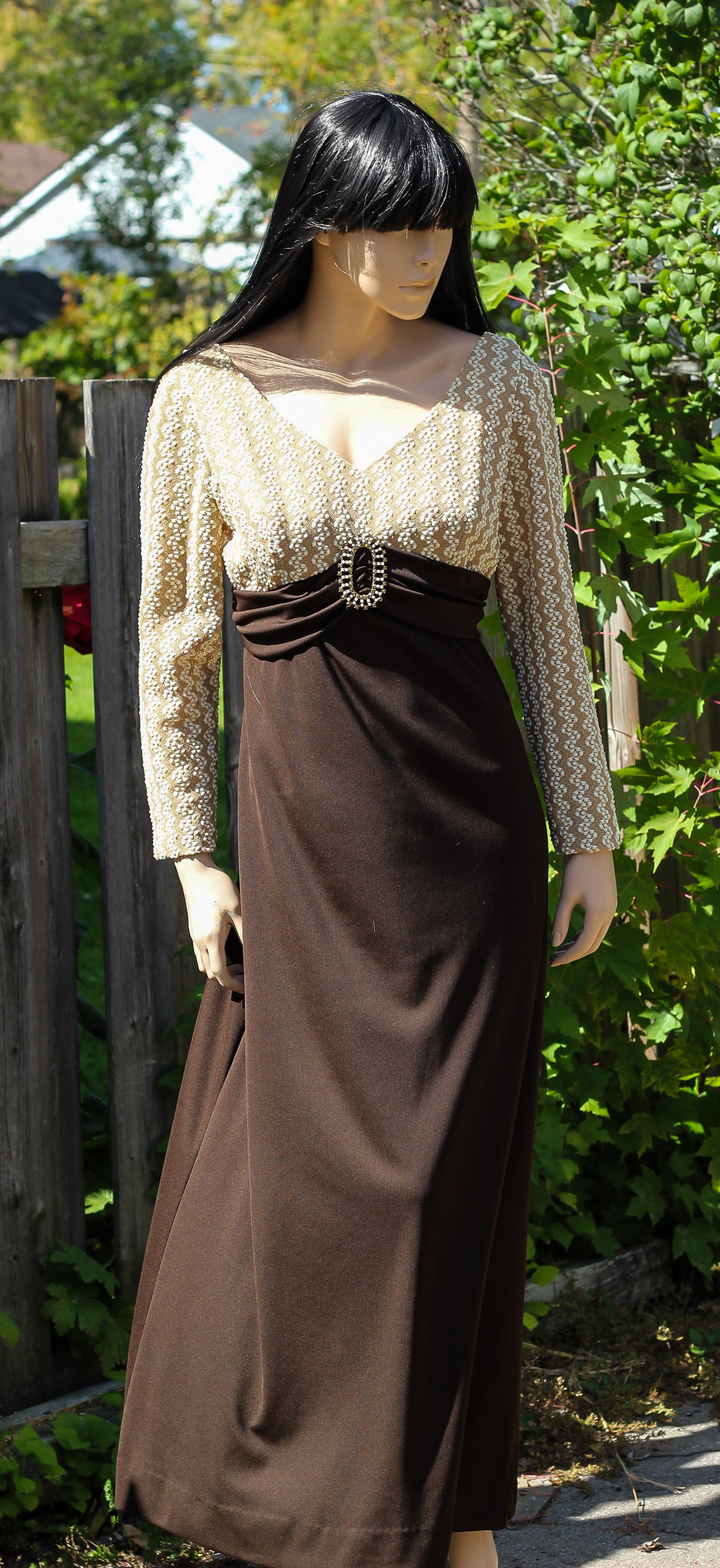 1970's "Sandy Gray" Empire Maxi Dress