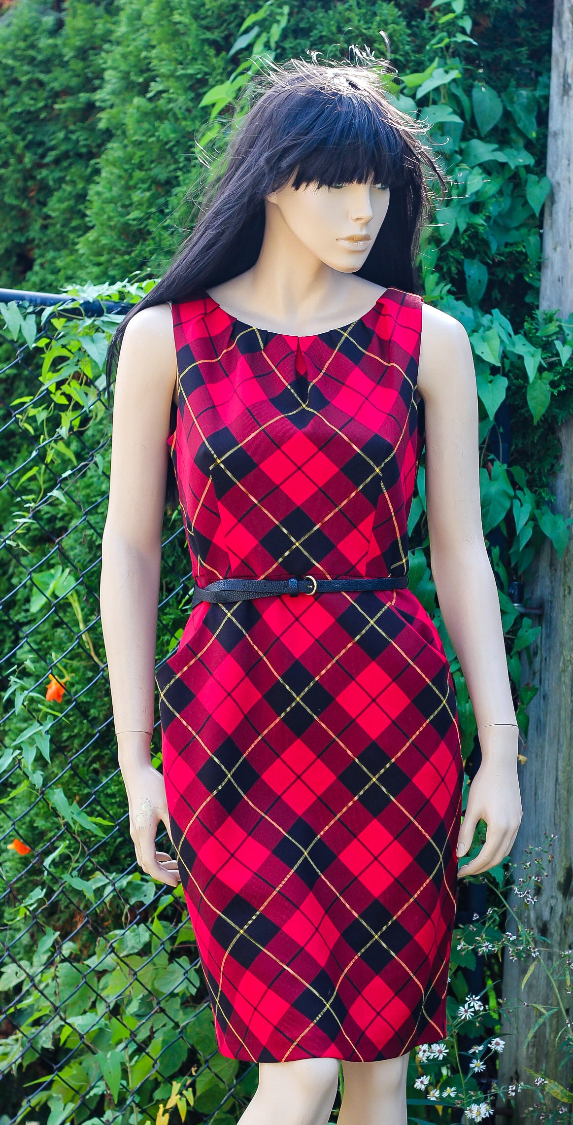 1990's "Nine West" Red Plaid Sheath Dress