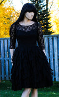1950s Handmade Lace & Ruffle Cocktail Dress