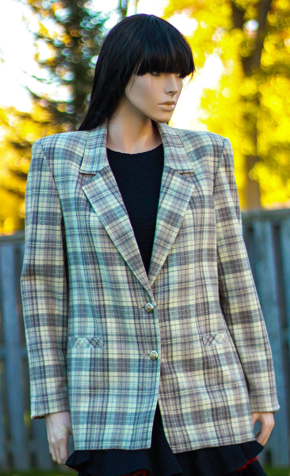 1980's "Alia" Gray Plaid Blazer