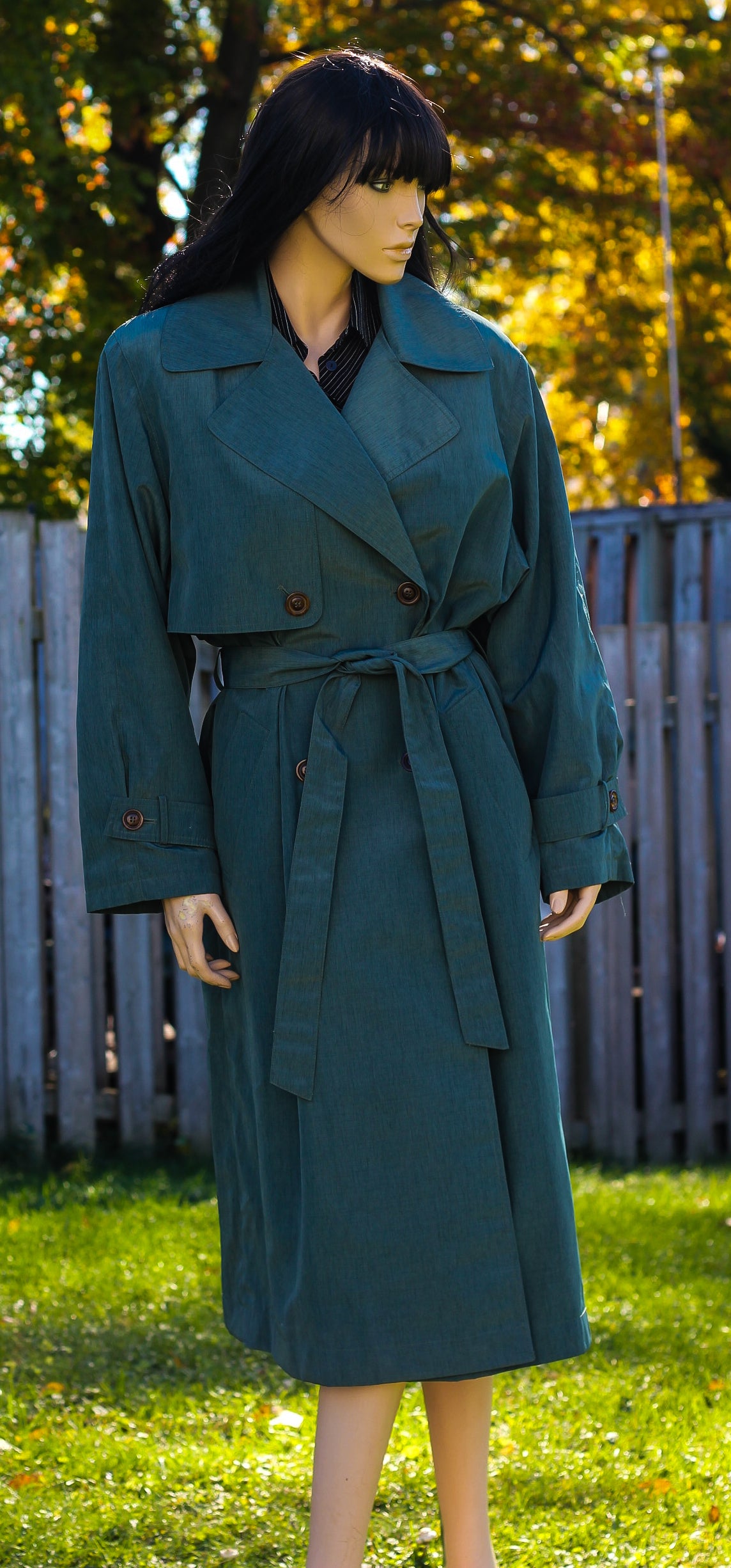 1990s Fen-nelli Sage Double-Breasted Trench Coat