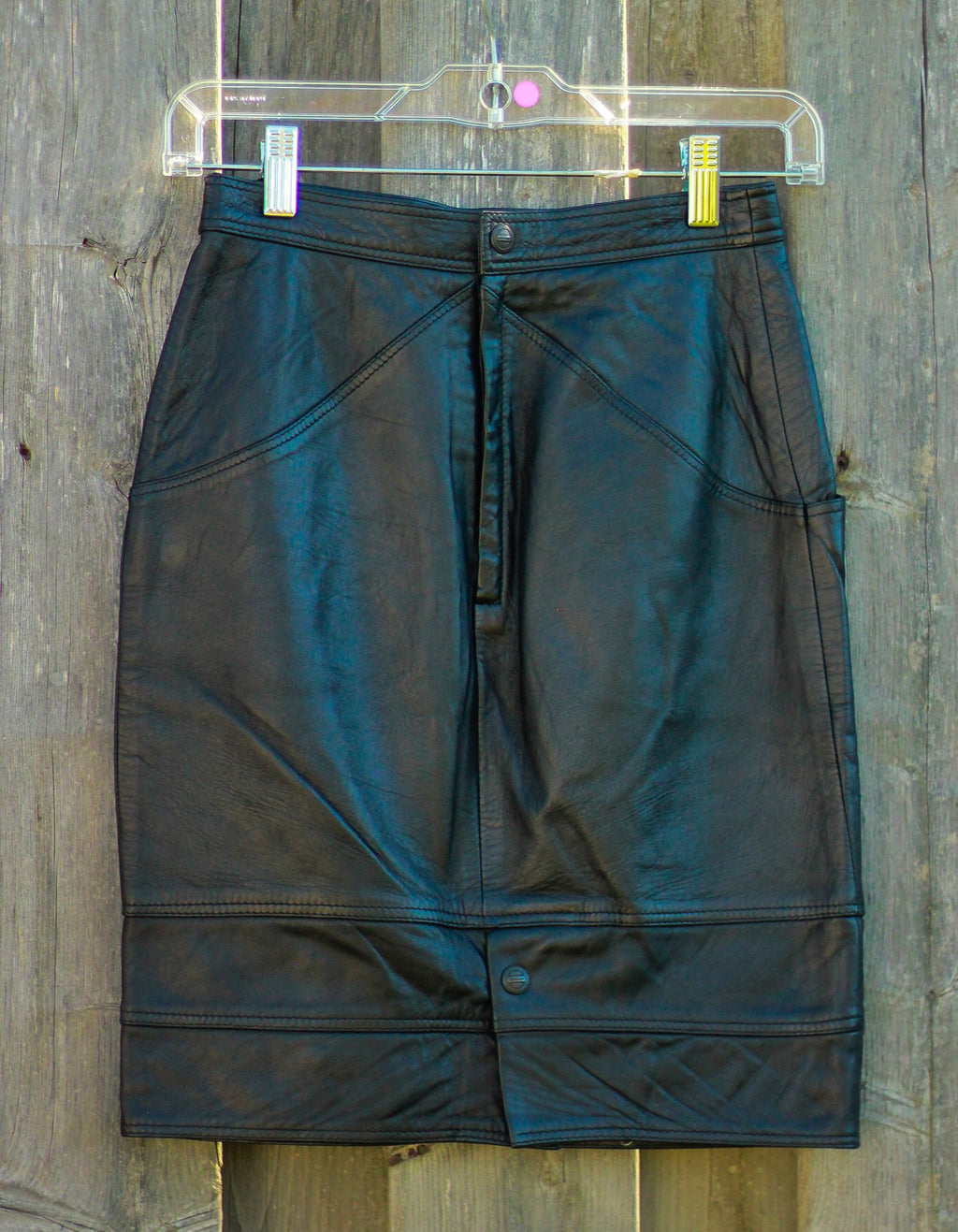 1980s Leather Mini Skirt with Geometric Panelling